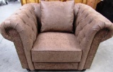 NEW LARGE TUFTED SUEDE ARM CHAIR