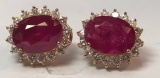 14KT YELLOW GOLD RUBY AND DIA. EARRING