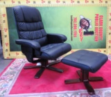 NEW ELEGANT BLACK LEATHER OFFICE CHAIR WITH OTTOMAN