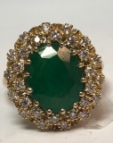14KT YELLOW GOLD EMERALD AND DIA. RING