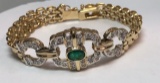 14KT YELLOW GOLD EMERALD & DIA. BRACELET