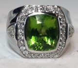 14KT WHITE GOLD PERIDOT AND DIA. RING
