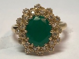 14KT YELLOW GOLD EMERALD AND DIA. RING