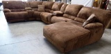 LARGE BROWN FABRIC COUCH WITH RECLINERS