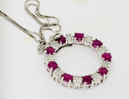 14KT WHITE GOLD RUBY AND DIA. PENDANT