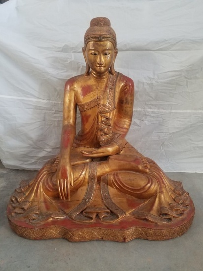 BEAUTIFUL LARGE SOLID WOOD BUDDHA SCULPTURE