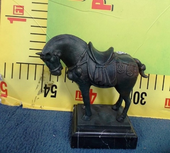 CAST IRON HORSE W/ MARBLE BASE