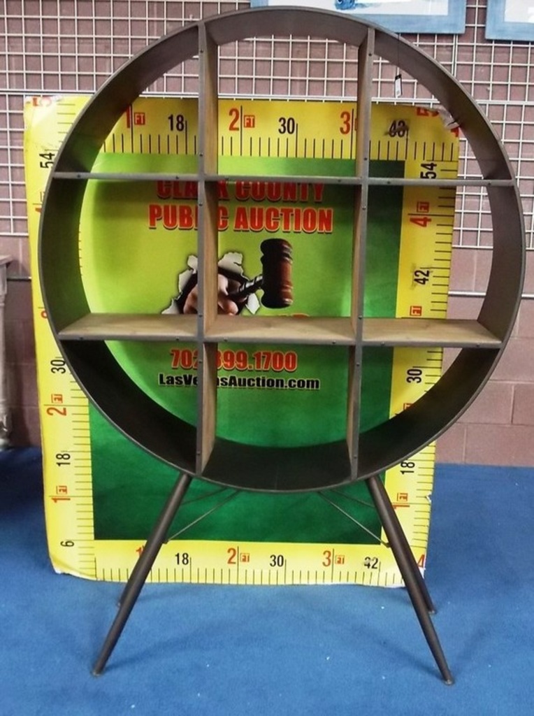 Lot New Design Tall Round Wood Metal Shelf Unit Proxibid Auctions New Design Tall Round Wood Metal Shelf Unit