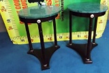 MATCHING PAIR GREEN ROUND STONE TOP TABLES