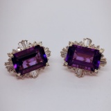14KT YELLOW GOLD AMETHYST AND DIAMOND EARRINGS