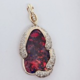 14KT YELLOW GOLD OPAL DIAMOND PENDANT