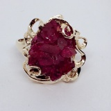 14KT YELLOW GOLD NATURAL RUBY CRYSTAL RING