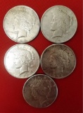 LOT OF 5 PEACE SILVER DOLLARS