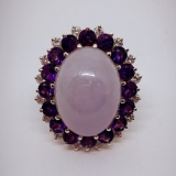 14KT YELLOW GOLD JADE AMETHYST DIAMOND RING