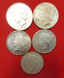 LOT OF 5 PEACE SILVER DOLLARS