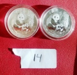 LOT OF (2)  .999 1OZ SILVER PANDA COINS