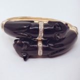 18KT YELLOW GOLD ONYX PANTHEON BANGLE BRACELET