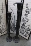 PAIR OF TALL BLACK CANDLE HOLDERS