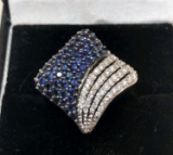 14KT WHITE GOLD BLUE SAPPHIRE AND DIAMOND RING