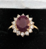 10KT YELLOW GOLD RUBY AND DIAMOND RING