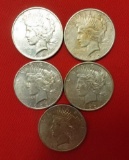 LOT OF 5 PEACE SILVER DOLLARS