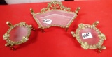 LOT OF THREE ORNATE BRASS & FROSTED GLASS DISHES