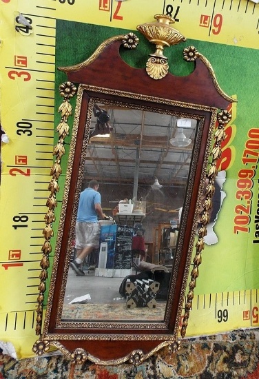 ORNATE GOLD PAINTED 1930's MAHOGANY MIRROR