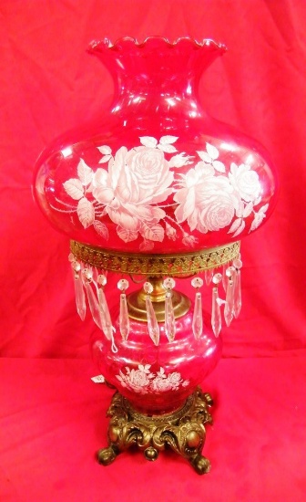 RED GLASS LAMP WITH CRYSTALS
