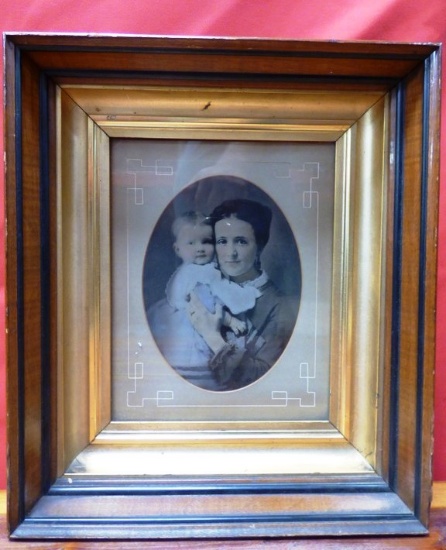 ANTIQUE MOTHER & CHILD PICTURE & FRAME