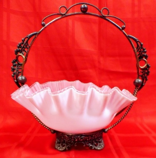 VICTORIAN ERA GLASS BRIDE'S BASKET