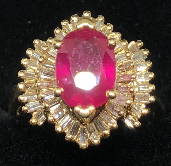 14KT YELLOW GOLD RUBY  AND DIAMOND RING