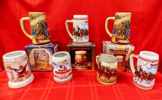 LOT OF 7 COLLECTIBLE BUDWEISER BEER MUGS