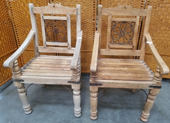 PAIR OF RUSTIC OUTDOOR ARM CHAIRS