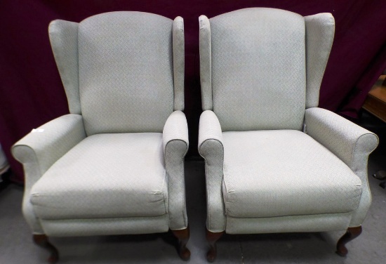 PAIR OF GREEN WING BACK RECLINERS