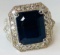 14KT WHITE GOLD BLUE SAPPHIRE AND DIAMOND RING