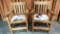 PAIR OF OAK MISSION ARM CHAIRS WITH COW HIDE SEATS