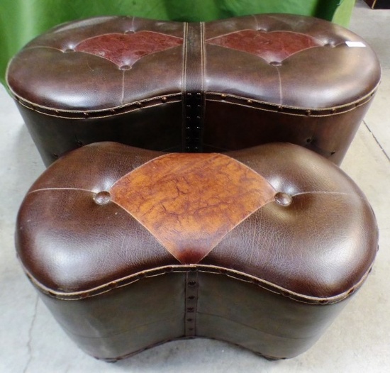 PAIR OF MATCHING TWO-TONE OTTOMANS