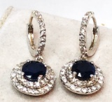 14KT WHITE GOLD BLUE SAPPHIRE AND DIAMOND EARRINGS