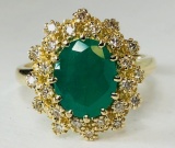 14KT YELLOW GOLD EMERALD AND DIAMOND RING