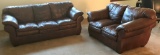 GORGEOUS SOFT ITALIAN BROWN LEATHER COUCH & LOVESEAT