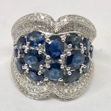 18KT WHITE GOLD BLUE SAPPHIRE AND DIAMOND RING