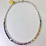14KT WHITE GOLD RAINBOW COLOR SAPPHIRE AND DIAMOND NECKLACE