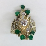 14KT YELLOW GOLD EMERALD AND DIAMOND RING