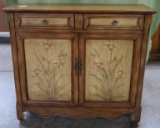 BEAUTIFUL WALNUT & FLORAL PAINTED ENTRY CABINET