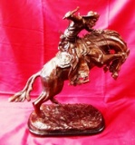 SIGNED REMINGTON BRONZE ON MARBLE BASE 