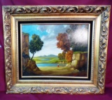 GOLD FRAMED PAINTING ON BOARD