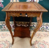 CARVED WALNUT SQUARE TOP END TABLE