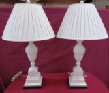 PAIR OF WHITE MARBLE LAMPS W/ SHADES