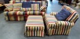 STRIPED LIVING ROOM SET - SOFA BED COUCH, CHAIRS & OTTOMAN