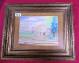 FRAMED SIGNED WATERCOLOR WALL ART ON PAPER DATED 1938